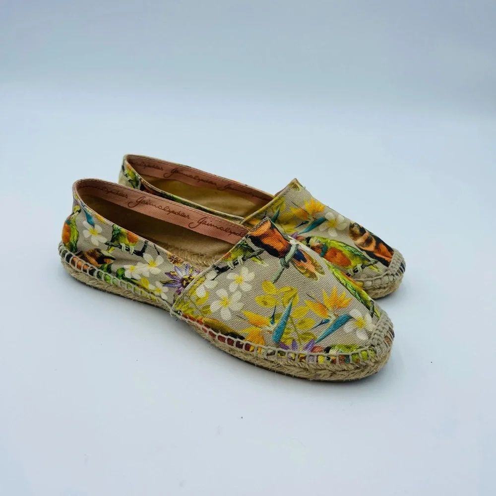 Gaimo Floral Bird Print Espadrilles Spring Slip on Flats